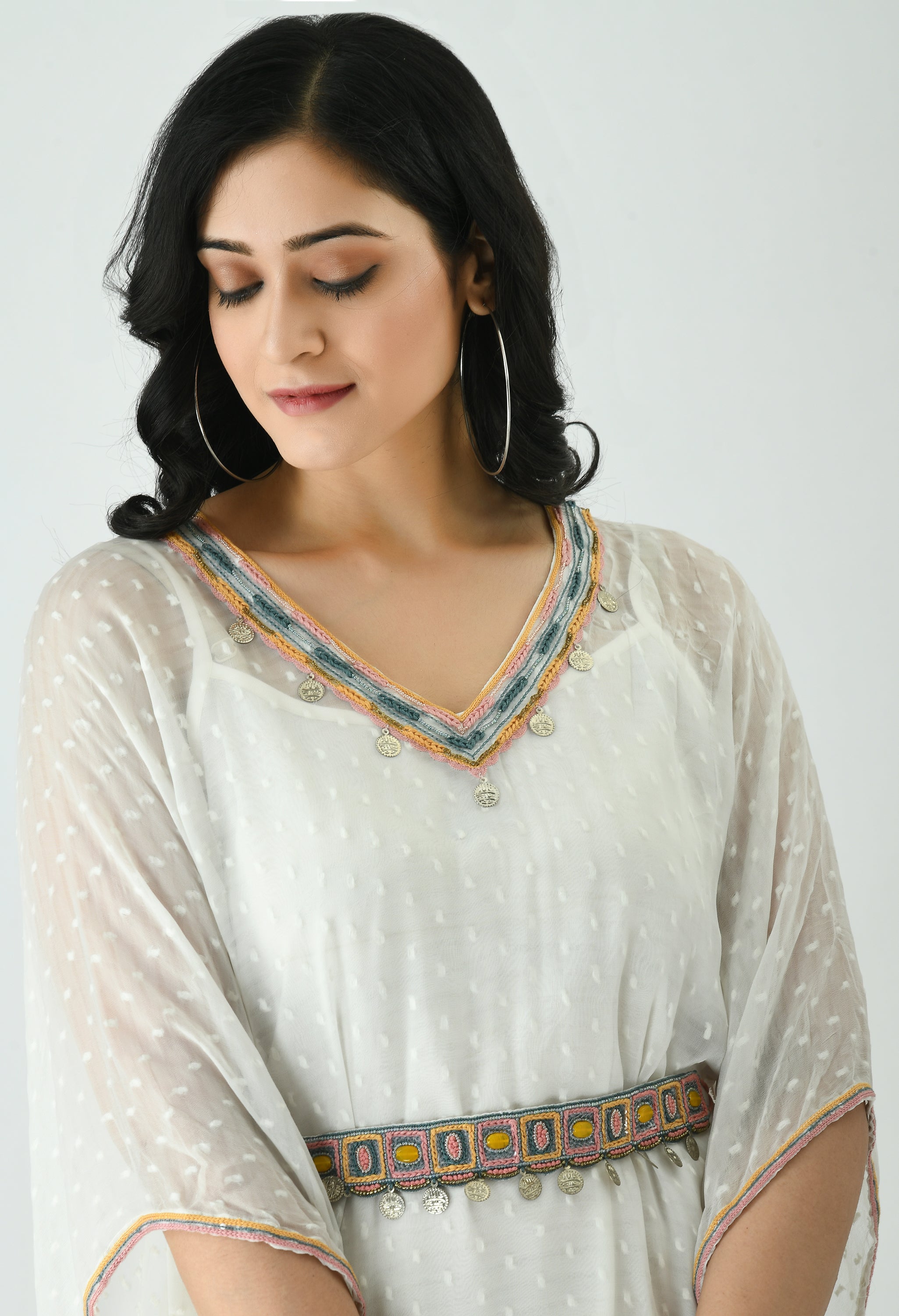 Kasida Chiffon Kaftan | Hand-embroidered Crystals Chiffon Kaftan